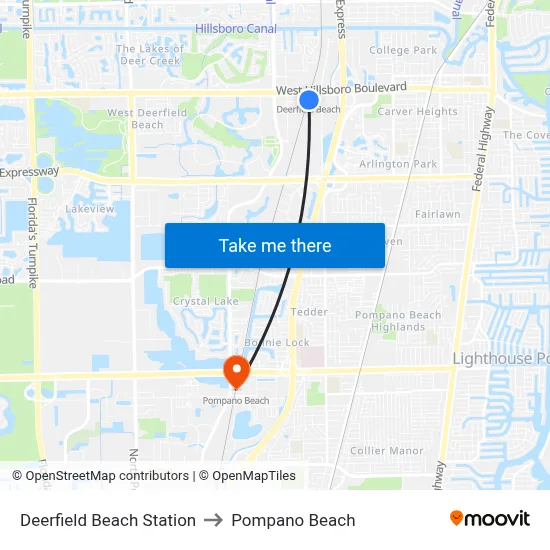 Deerfield Beach Station to Pompano Beach map