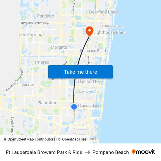Ft Lauderdale Broward Park & Ride to Pompano Beach map