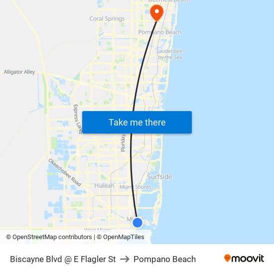 Biscayne Blvd @ E Flagler St to Pompano Beach map