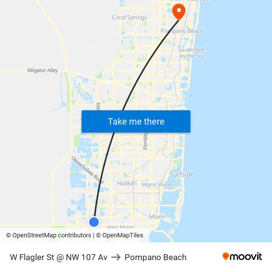 W Flagler St @ NW 107 Av to Pompano Beach map