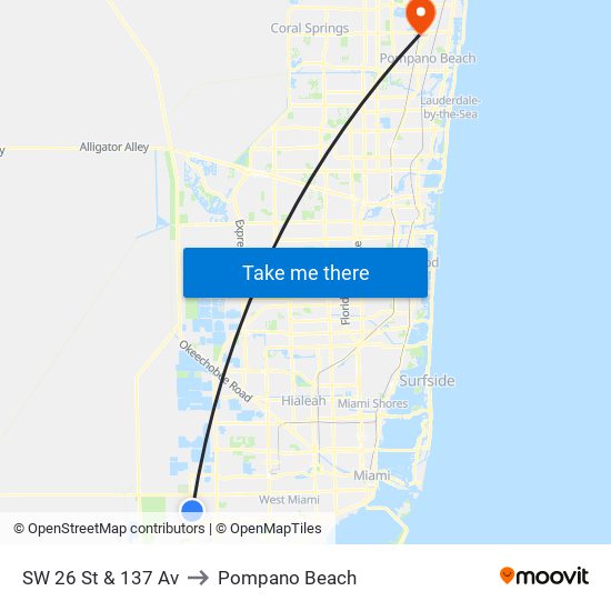 SW 26 St & 137 Av to Pompano Beach map