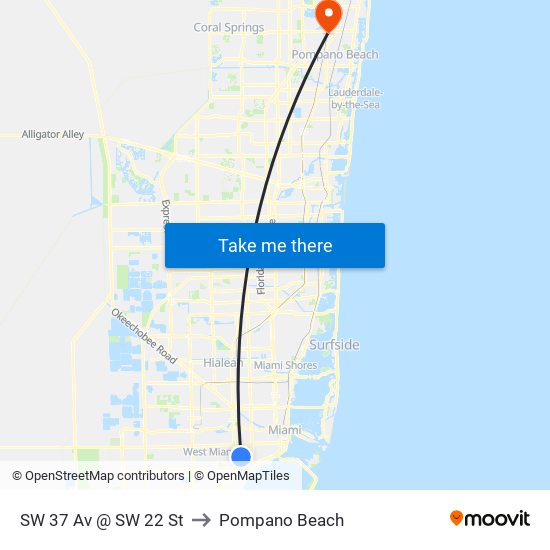 SW 37 Av @ SW 22 St to Pompano Beach map