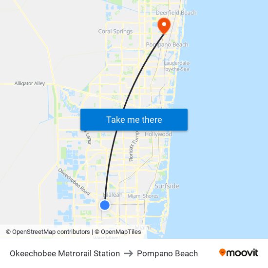 Okeechobee Metrorail Station to Pompano Beach map