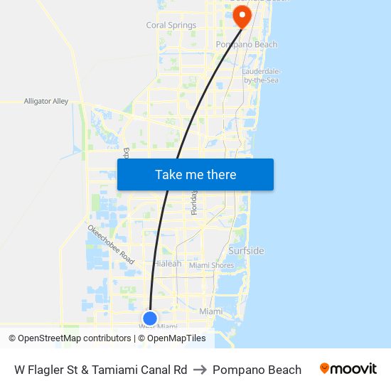 W Flagler St & Tamiami Canal Rd to Pompano Beach map