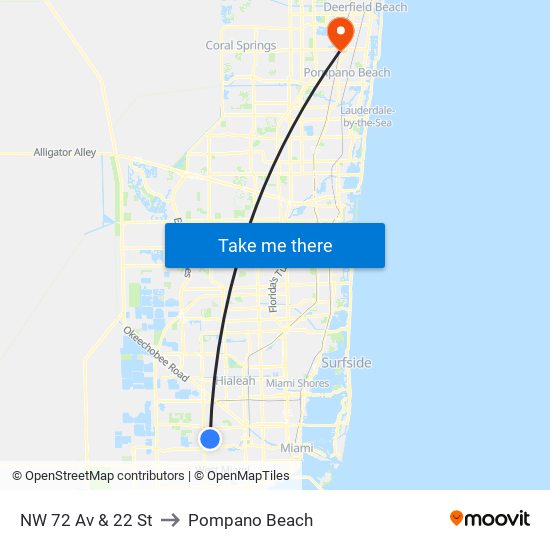 NW 72 Av & 22 St to Pompano Beach map