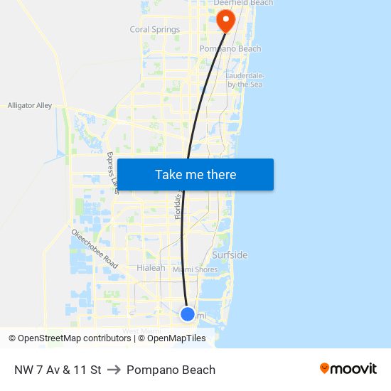 NW 7 Av & 11 St to Pompano Beach map