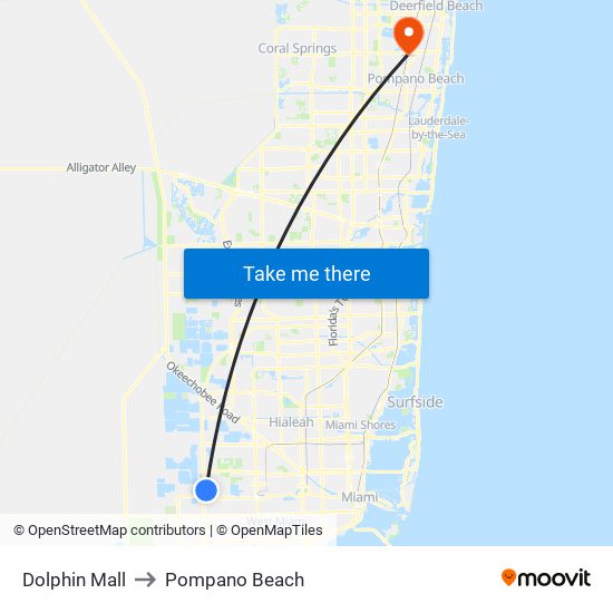 Dolphin Mall to Pompano Beach map