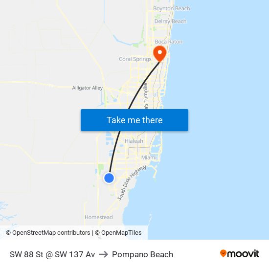 SW 88 St @ SW 137 Av to Pompano Beach map