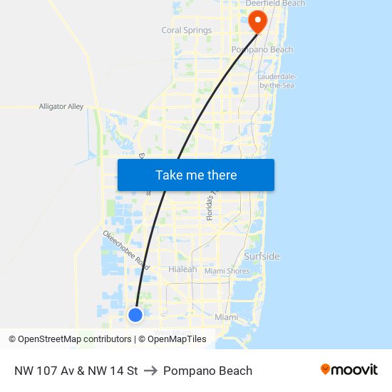 NW 107 Av & NW 14 St to Pompano Beach map