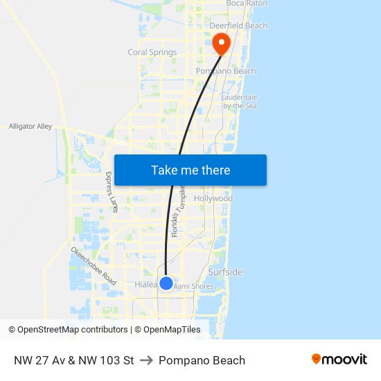 NW 27 Av & NW 103 St to Pompano Beach map