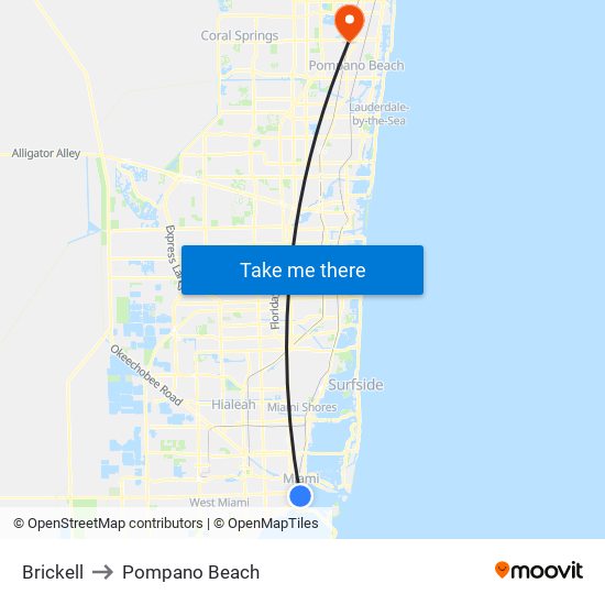 Brickell to Pompano Beach map