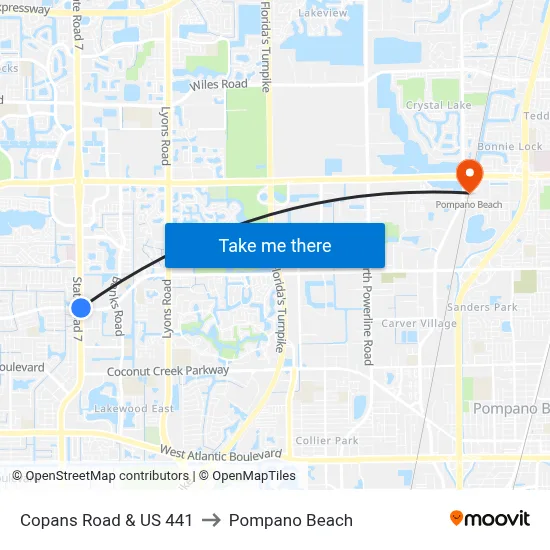 Copans Road & US 441 to Pompano Beach map