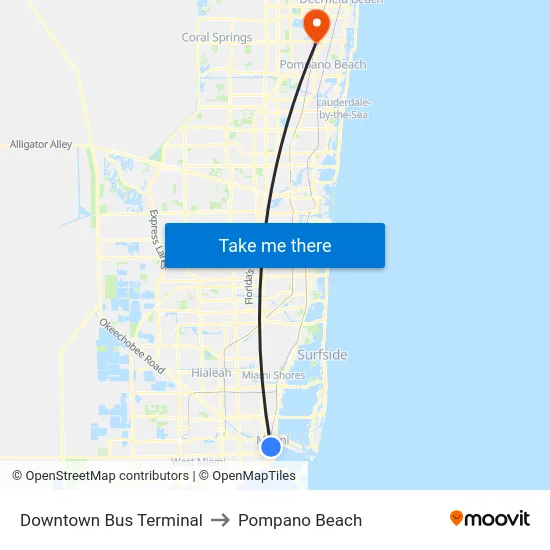 Downtown Bus Terminal to Pompano Beach map
