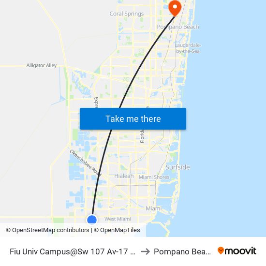 Fiu Univ Campus@Sw 107 Av-17 St to Pompano Beach map