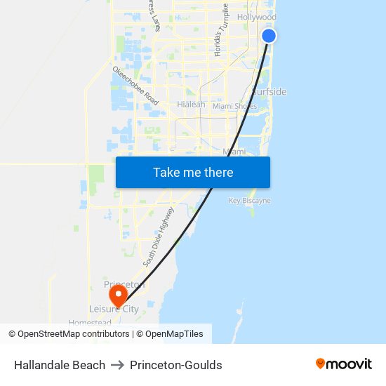 Hallandale Beach to Princeton-Goulds map