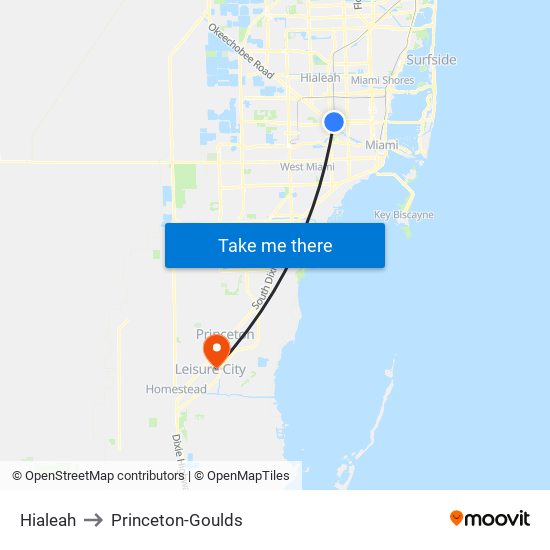 Hialeah to Princeton-Goulds map