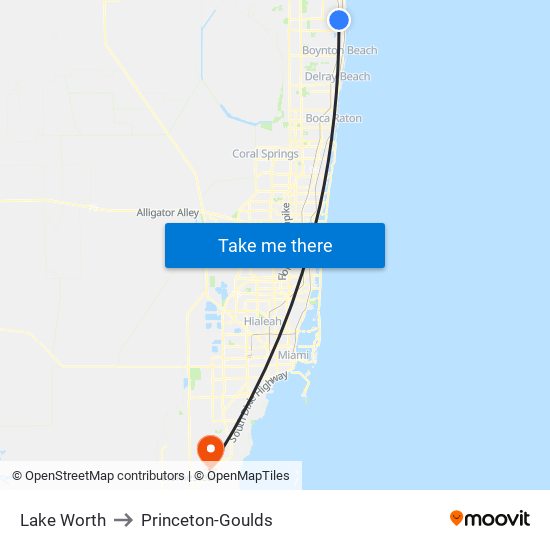 Lake Worth to Princeton-Goulds map