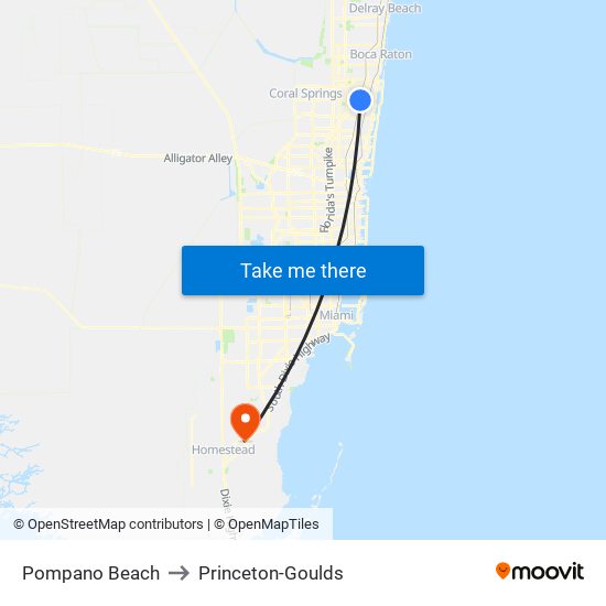 Pompano Beach to Princeton-Goulds map