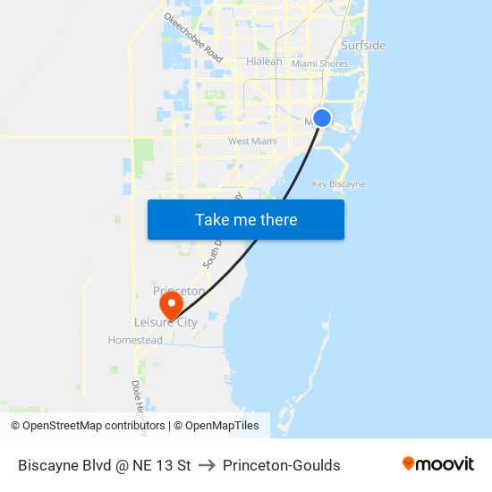 Biscayne Blvd @ NE 13 St to Princeton-Goulds map