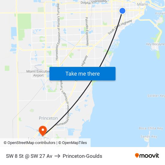 SW 8 St @ SW 27 Av to Princeton-Goulds map