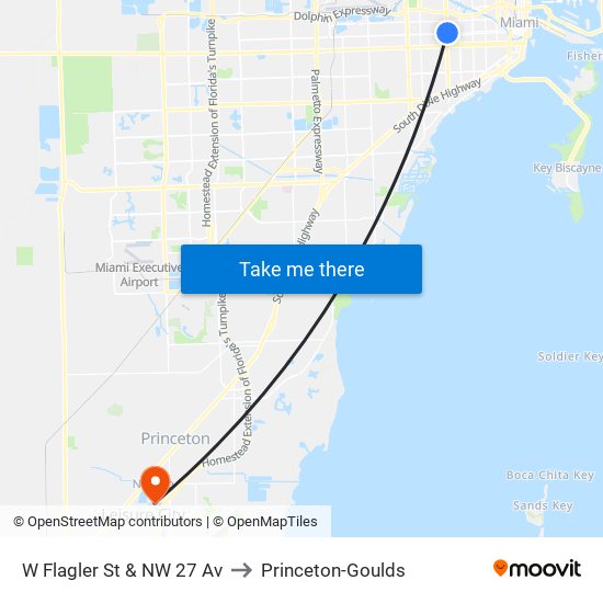 W Flagler St & NW 27 Av to Princeton-Goulds map