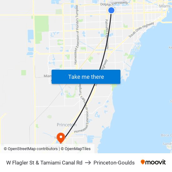 W Flagler St & Tamiami Canal Rd to Princeton-Goulds map