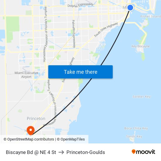 Biscayne Bd @ NE 4 St to Princeton-Goulds map