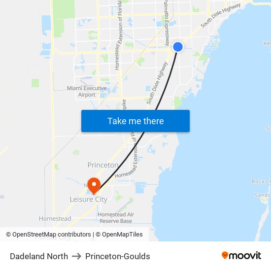 Dadeland North to Princeton-Goulds map