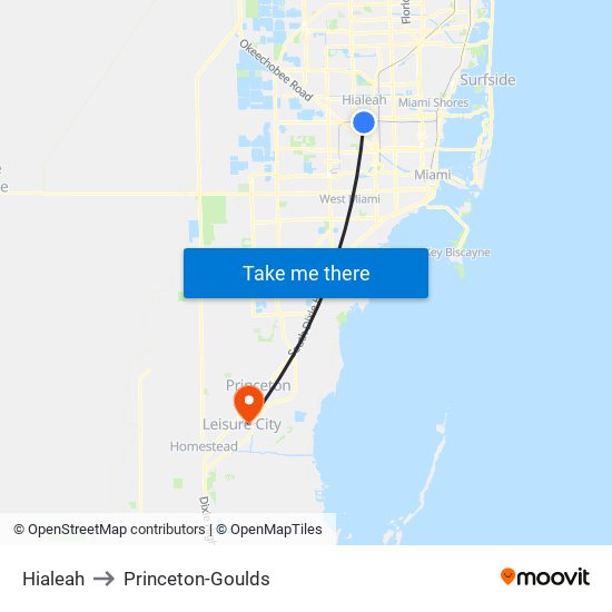 Hialeah to Princeton-Goulds map
