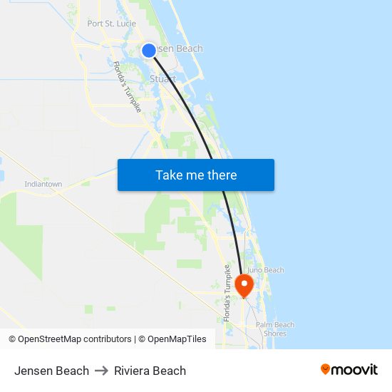 Jensen Beach to Riviera Beach map