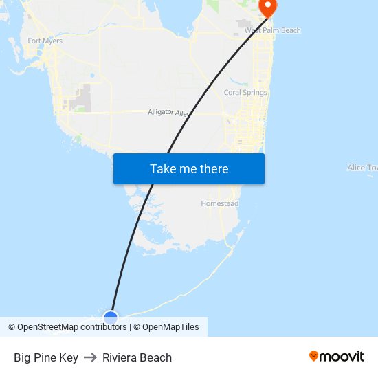 Big Pine Key to Riviera Beach map