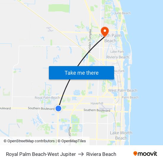 Royal Palm Beach-West Jupiter to Riviera Beach map