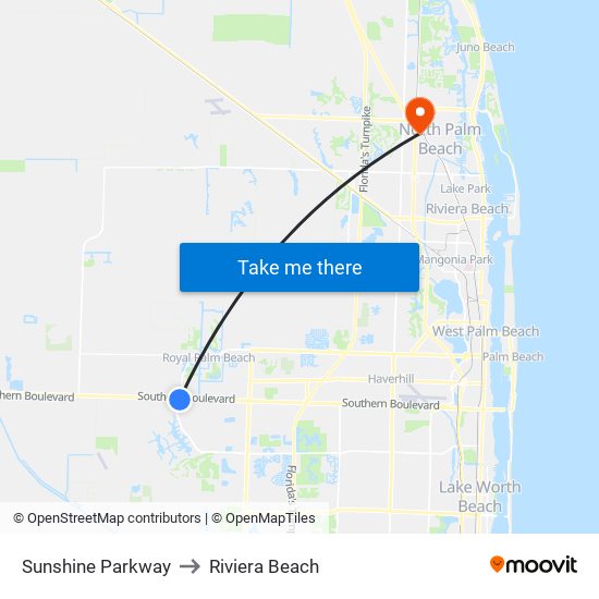 Sunshine Parkway to Riviera Beach map