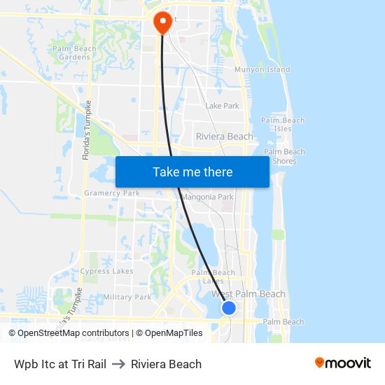 WPB ITC at TRI RAIL to Riviera Beach map