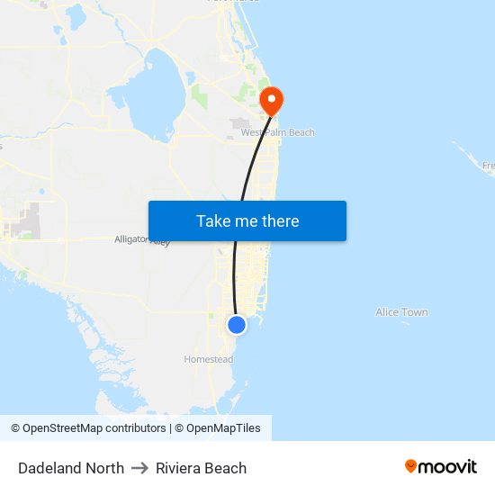 Dadeland North to Riviera Beach map
