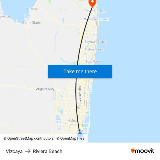 Vizcaya to Riviera Beach map