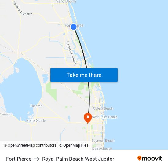 Fort Pierce to Royal Palm Beach-West Jupiter map