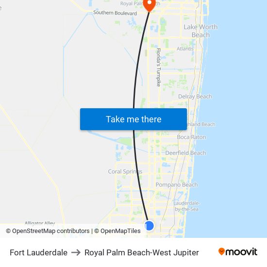 Fort Lauderdale to Royal Palm Beach-West Jupiter map