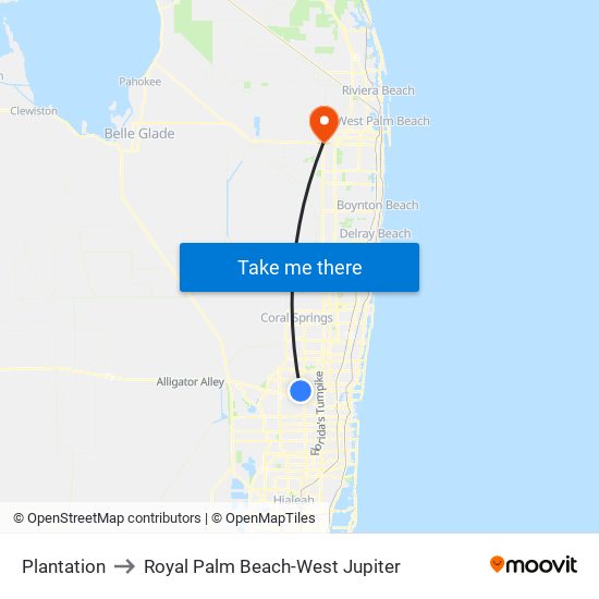 Plantation to Royal Palm Beach-West Jupiter map