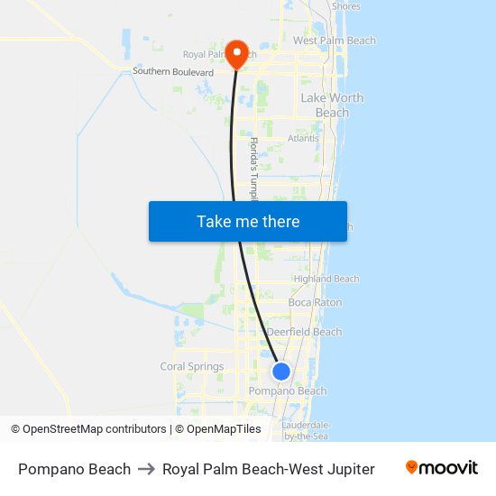 Pompano Beach to Royal Palm Beach-West Jupiter map