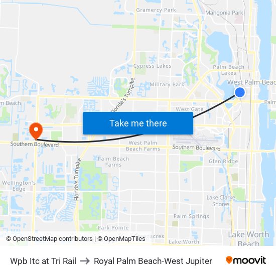 Wpb Itc at Tri Rail to Royal Palm Beach-West Jupiter map