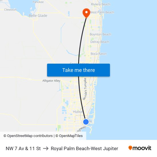 NW 7 Av & 11 St to Royal Palm Beach-West Jupiter map