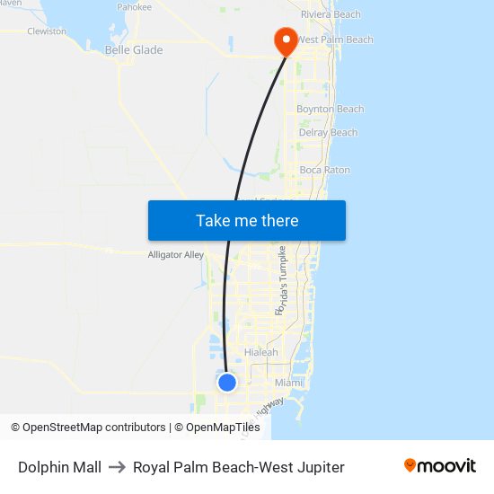 Dolphin Mall to Royal Palm Beach-West Jupiter map