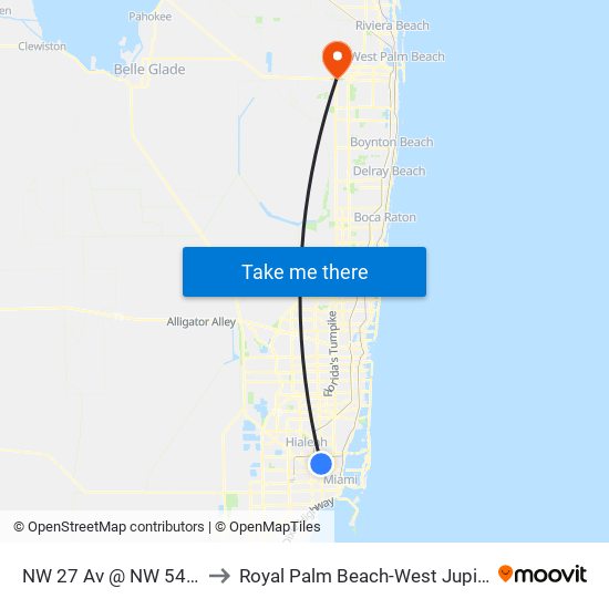 NW 27 Av @ NW 54 St to Royal Palm Beach-West Jupiter map