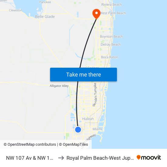 NW 107 Av & NW 14 St to Royal Palm Beach-West Jupiter map