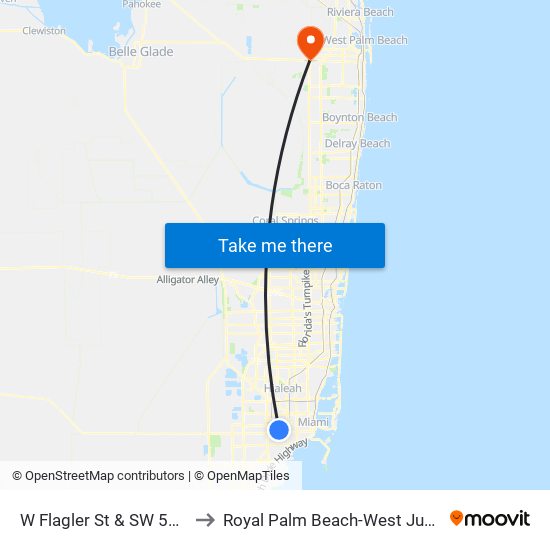 W Flagler St & SW 57 Av to Royal Palm Beach-West Jupiter map