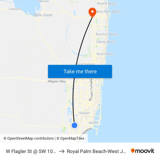 W Flagler St @ SW 108 Av to Royal Palm Beach-West Jupiter map