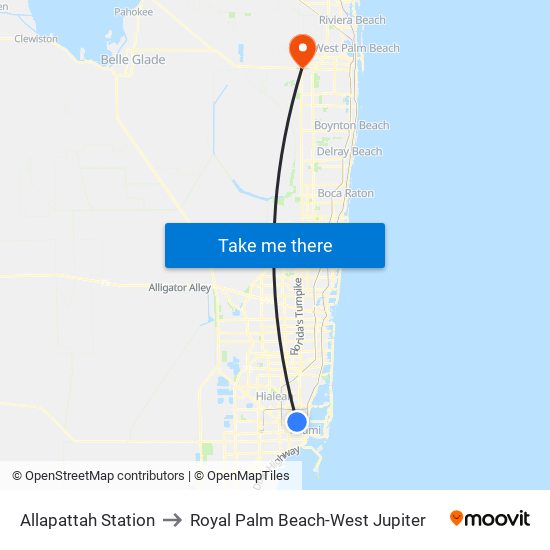 Allapattah Station to Royal Palm Beach-West Jupiter map