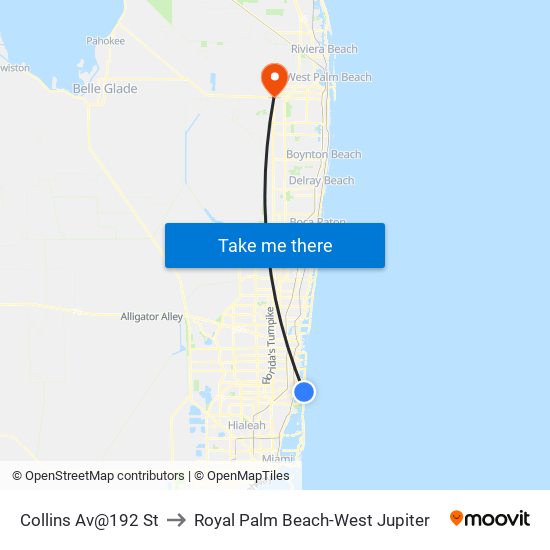 Collins Av@192 St to Royal Palm Beach-West Jupiter map