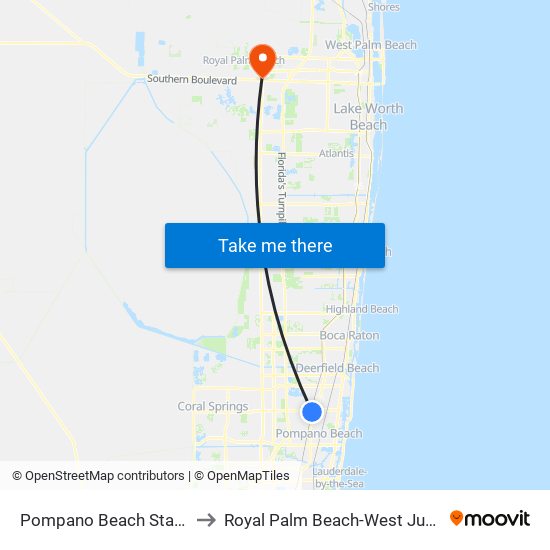 Pompano Beach Station to Royal Palm Beach-West Jupiter map